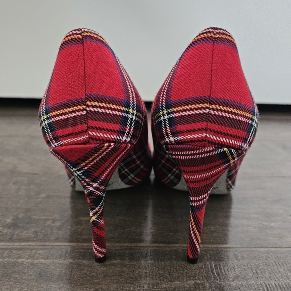 J. Crew Red Heels Classic Plaid Pumps Sz 10 - Picture 4 of 10